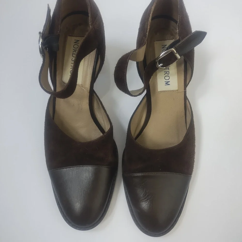 Nordstrom Mary Jane Heels Womens 7.5 Chocolate Brown Suede Leather Made in Italy
